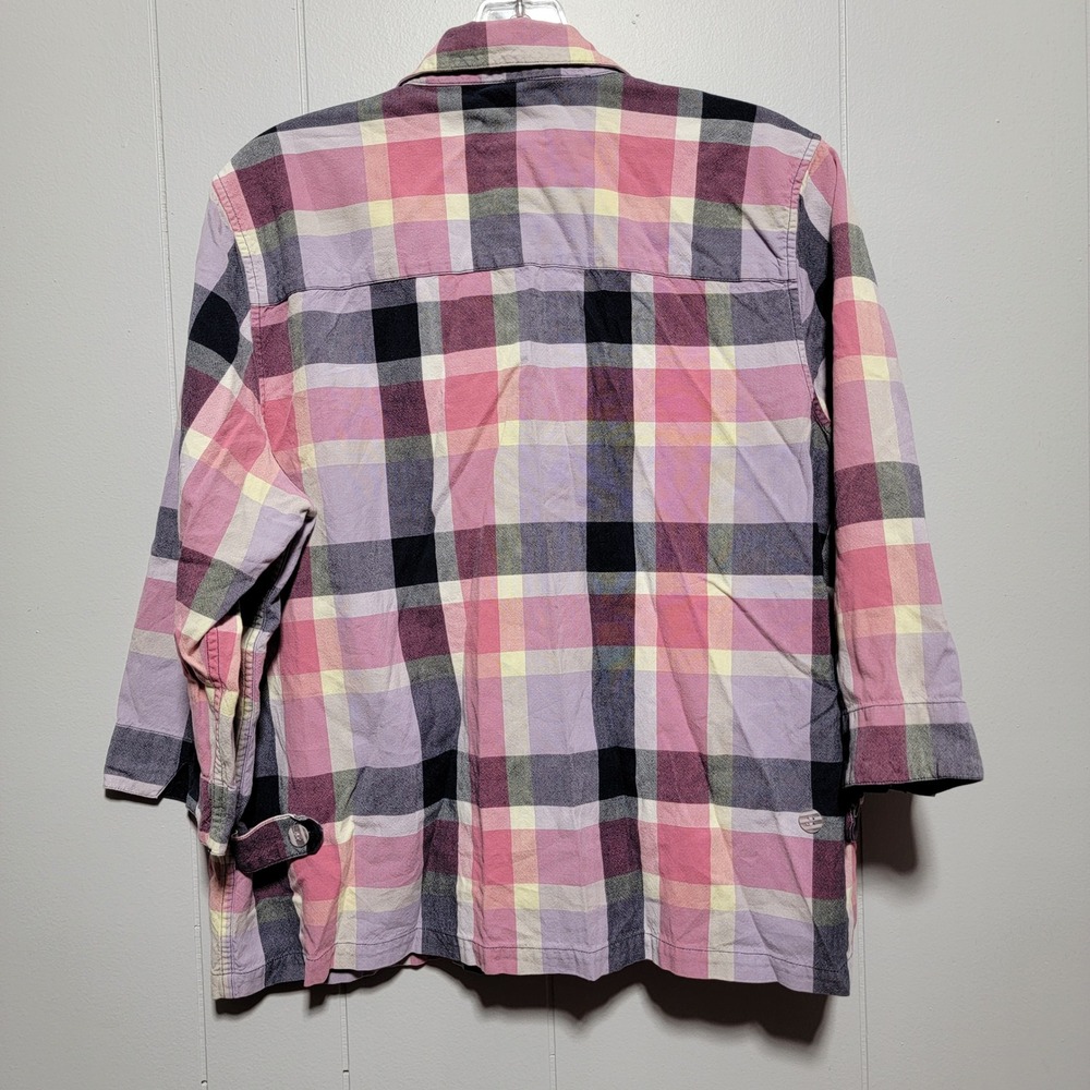 Vintage Christopher‎ & Banks XL Plaid Button Up Shirt 3/4 Sleeve Pink Cotton - Picture 5 of 7